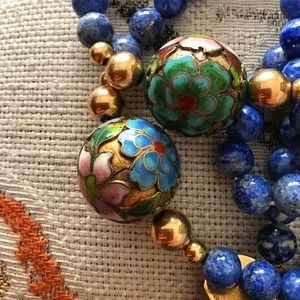 Vintage cloisonné blue beaded necklace